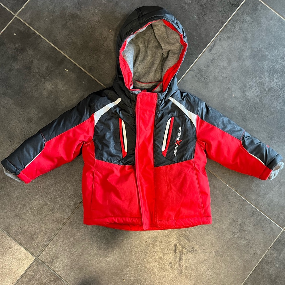 12M Red and Black Hooded Heavy Coat